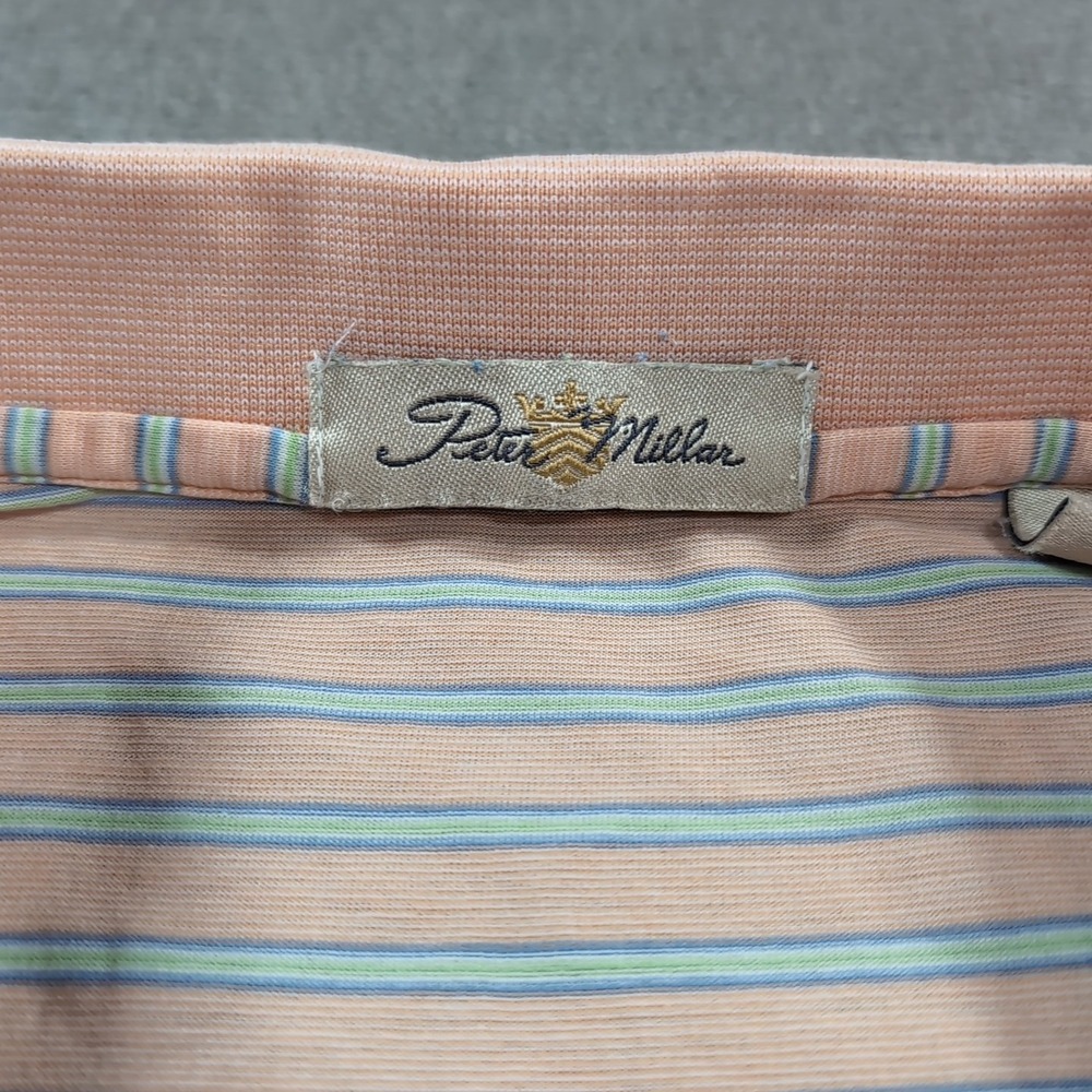 Peter Millar Comfort Polo Shirt Mens L‎ Peach Striped Golf Activewear Pink - Picture 3 of 9